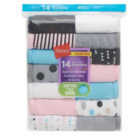 Hanes Girls' Tagless Super Soft Cotton Hipsters, 14 pack,  SIZE 8- NWT - Picture 1 of 7